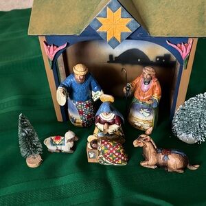 Jim Shore Nativity Scene with Blue and Gold Details
